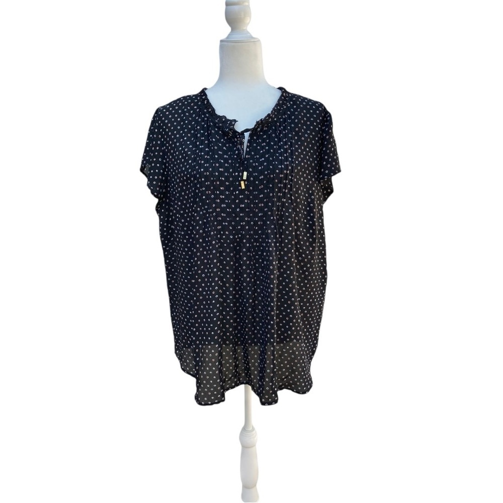 Liz Claiborne Black Polka Dot Blouse pink and white dots Size XL